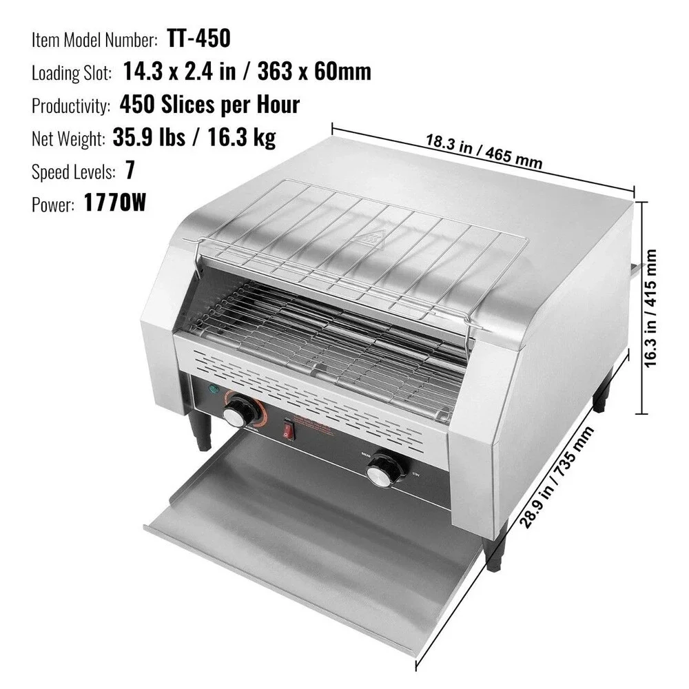 VEVOR Commercial Conveyor Toaster 450 Slices/Hour Commercial Toaster Heavy Duty